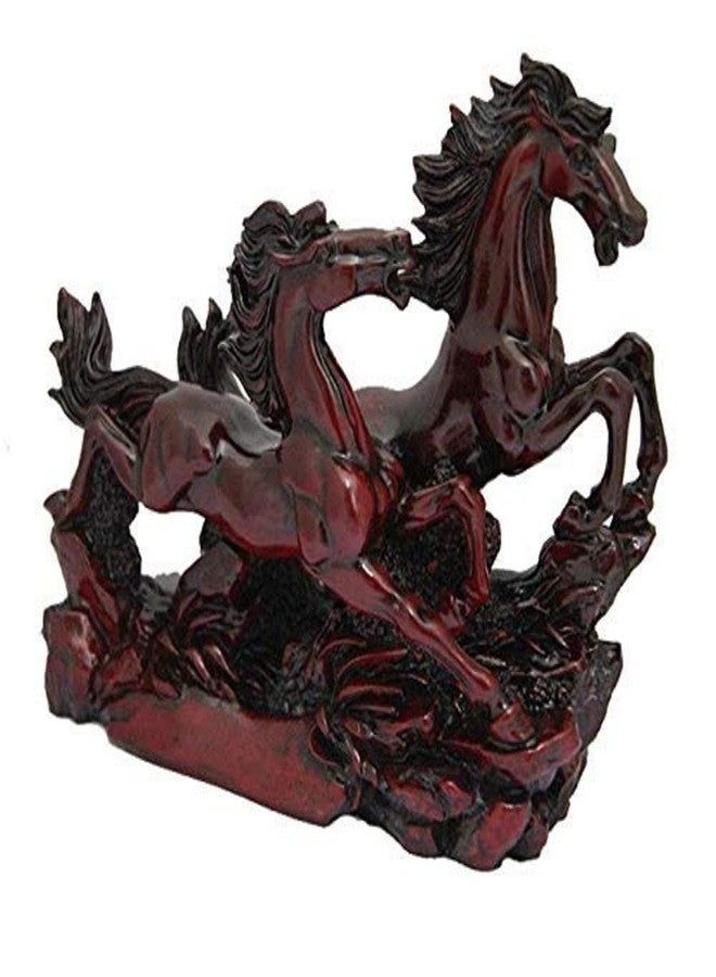 GJ Polyresin Feng Shui Two Running Horses Showpiece Red Color - Image 3